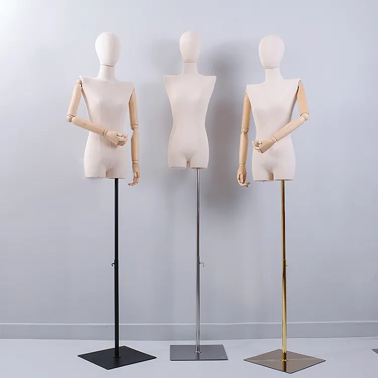 Maniquí de plástico ajustable para adultos, modelos femeninos, cabezas con cara, medio cuerpo