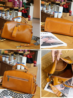 Tas Boston Kulit Asli Wanita Model Retro 2026, Tas Selempang Kulit Sapi untuk Kerja, Tas Bahu Tunggal Wanita