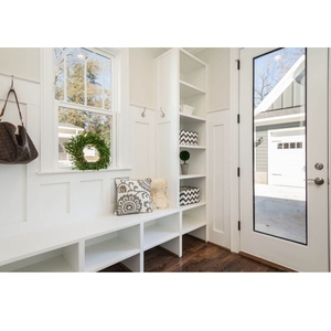 Mueble de entrada de lujo CANA, diseño personalizado, color blanco puro, con panel trasero con espejo y estante superior. - Product Image 2