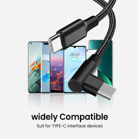 PD 60W USB tipo C a USB C Cable Nylon trenzado aleación de aluminio doble codo ángulo de 90 grados Cable de datos tipo C de carga rápida