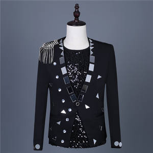 Chaqueta de Traje para <span class=keywords><strong>Hombre</strong></span> Lh108, Plateada con Lentejuelas, Cuello Chal, Botón Único, Inspirada en Trajes de Fiesta, Baile, Escenario, Televisión y Cine - Product Image 5