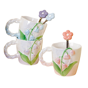 Tasse en céramique de luxe motif lys pour filles, idéale pour la maison, cadeau de Saint-Valentin pour petite amie, rentrée scolaire - Product Image 1