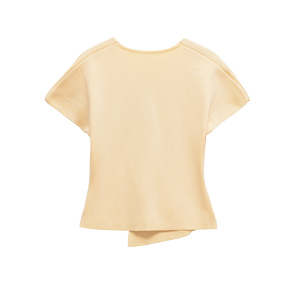 V Cổ Nút Duy Nhất Ngắn Tay Áo Màu Vàng Thời Trang Giản Dị Tops Áo Cho Phụ Nữ - Product Image 2