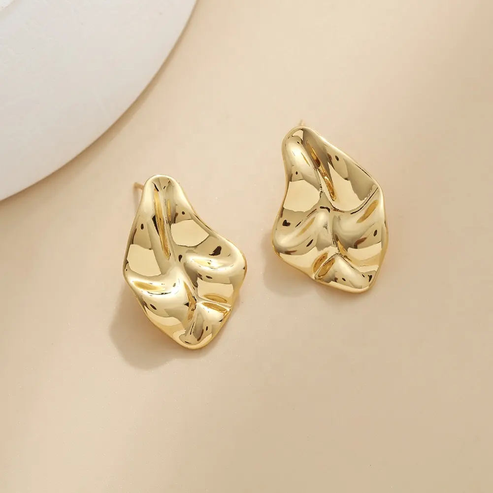 Orecchini classici Vintage placcati in oro 18K dal Design unico irregolare orecchini a bottone placcati in argento S925 gioielli di moda