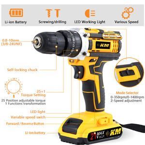 Perceuse à percussion sans fil Km 21V Max, moteur sans balais, vitesse variable, mandrin à changement rapide, avec deux batteries et chargeur - Product Image 2