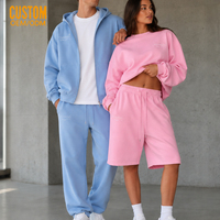 Ensemble de survêtement unisexe personnalisé avec broderie assortie : sweat à capuche zippé, pantalon de jogging et short, ou sweat-shirt à col rond et pantalon de survêtement 3/4