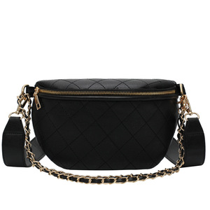 Bolsa de Cintura Feminina de Couro PU Personalizada de Alta Qualidade, Bolsa de Peito de Couro Preto, Bolsa Transversal de Designer Luxuosa - Product Image 1