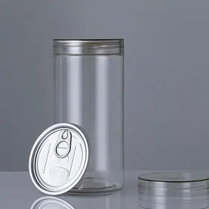500ml透明丸型食品グレード気密キャニスタープラスチックポップ缶、簡単に開けられるポップトップ蓋付き