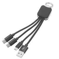 Cadeau OEM en promotion câble de chargement 3 en 1 porte-clés forme carrée lumière LED câble de chargement câble usb lumineux avec porte-clés