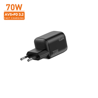 Chargeur mural USB-C GaN Vina 70W à charge rapide avec affichage intelligent PPS AVS QC 3.0 PD 3.2, approuvé FCC, prise EU pour les voyages