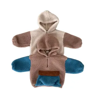 Mantel Hoodie Anak-anak, Mantel Musim Dingin Teddy, 1/4 Anak-anak, Bersaku, Ritsleting, Pullover Kasual Netral, Ukuran Besar