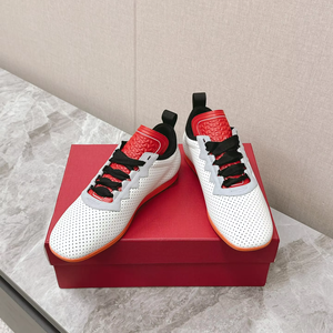 Baskets blanches et rouges respirantes en maille à lacets, chaussures décontractées contrastées pour hommes - Product Image 1