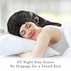 Gorro largo de satén Roybens para mujer con banda para atar, gorro para dormir para trenzas y protección del cabello - Product Image 6