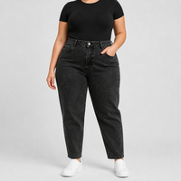 Jeans fuselés noirs taille haute pour femmes grandes tailles, coupe Mom, en denim, tailles US, OEM ODM, vente en gros