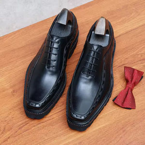 Chaussures Richelieu en Cuir Véritable pour Hommes, Modèle Business Formel, Nouveauté 2025, Bout Carré, Semelle Épaisse, Rehaussantes, Antidérapantes - Product Image 4