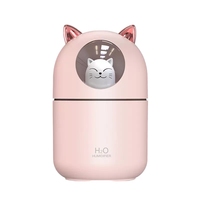 Humidificateur ultrasonique portable mini 300 ml à piles, diffuseur d'arômes double humidification, veilleuse ultra-silencieuse, design chat mignon, pour hôtel