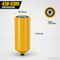 Filtre séparateur eau-carburant CAT 438-5386 à haute efficacité, à visser, pour moteurs diesel d'excavatrices, chargeuses, camions et générateurs