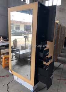 New Modern <strong>Double</strong> <strong>Sided</strong> Wooden <strong>Salon</strong> Station Styling <strong>Mirror</strong> for Barbershop with LED Light and Sockets - Product Image 3