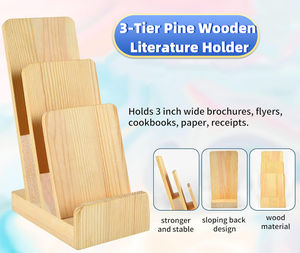 Haute qualité 2 pièces 3 niveaux pin bois <span class=keywords><strong>littérature</strong></span> titulaire bureau présentoir livre affichage pour Magazine brochure - Product Image 3