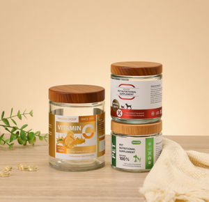 Pot de poudre de capsule de supplément de croissance de cheveux 200ml 250ml pilules rondes de pharmacie pot de supplément en verre boîte de papier ronde avec couvercle en bois - Product Image 2