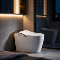 Toilette Céramique Intelligente Moderne avec Purification d'Eau au Charbon Actif, Chasse d'Eau à Capteur de Pied et Lumière Ambiante pour la Rénovation Domestique
