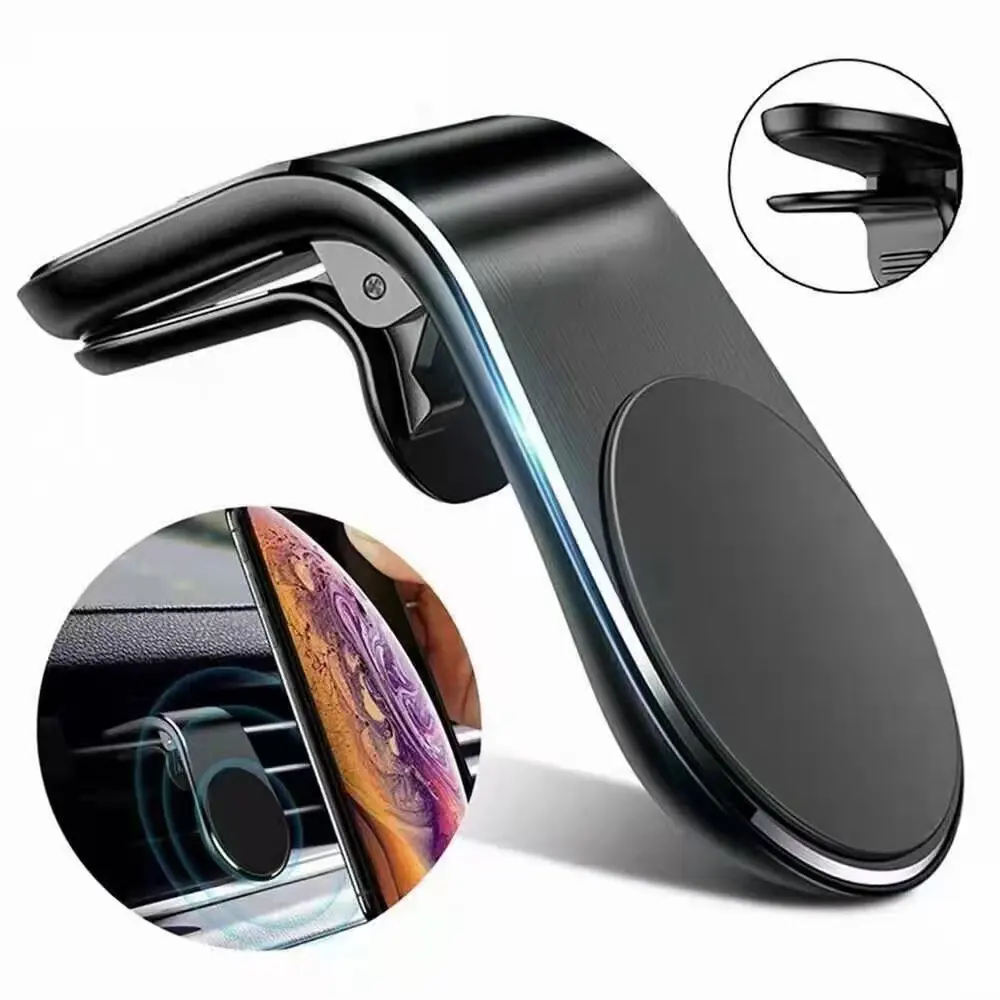 Amazon hot sale New L-Type Universal Air Vent Clip Mobile Phone bracket cellphone mount Magnetic Car Holder