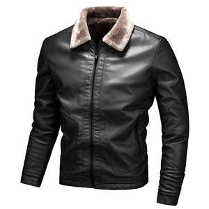 Veste en simili cuir noir pour homme, col en peau de mouton, fermeture éclair, coupe slim, décontractée, streetwear, veste en cuir PU - Product Image 2