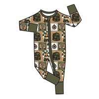 Pyjama grenouillère personnalisable en bambou imprimé pour nouveau-né, avec fermeture éclair, motif animaux de la ferme