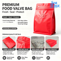 Sachet d'emballage personnalisé Lofo mat rouge pour grains de café et sucre, refermable avec fermeture éclair, fond plat, valve de dégazage unidirectionnelle, pour produits alimentaires