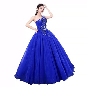 One Shoulder Blue Evening Gown Ball Gown Empire Waistline Wedding Dress For Women - Product Image 5