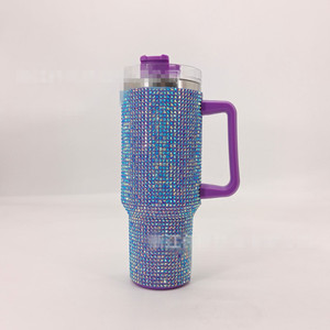 Vaso con aislamiento al vacío de acero inoxidable con cuentas de cristal brillante, vaso deportivo con diamantes de imitación de 40oz - Product Image 4