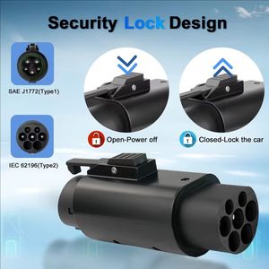 Adattatore di ricarica EV 32A 7KW IEC 62196 da Tipo 2 a Tipo 1, Adattatore di ricarica rapida per auto elettriche SAE J1772 con blocco antifurto - Product Image 3