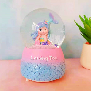 Mermaid Ball music box set regalo artigianato in resina regali per bambini decorazione per la casa globo di neve - Product Image 6