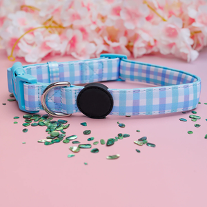 Collier pour chien en toile et néoprène durable, motif vichy bleu aérien, commande en gros, réglable, pour chiens de petite à grande taille - Product Image 2