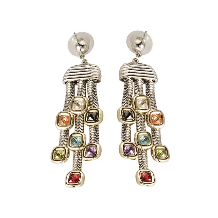 Pendientes coloridos de cadena de serpiente para mujer, joyería de circonita, rodio, dos tonos, T2381EKDM, 2020