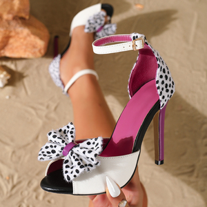 New Spring Summer Sweet Bow High-Heeled Sandals for Women with Stiletto Heels Open Toe One-Strap Strap Color Block Fashion <b>Shoes</b> - Product Image 1