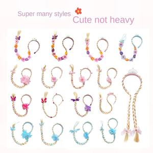 Fujia haute température <span class=keywords><strong>fibre</strong></span> enfants reine bande perruque longue tresse arc vacances dessin animé princesse Extension - Product Image 3