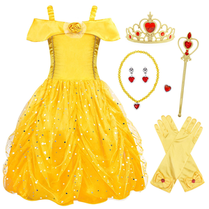 <span class=keywords><strong>Cosplay</strong></span> di Halloween bambine con volant sulle spalle Belle principessa vestire festa di compleanno paillettes principessa bella abito - Product Image 2