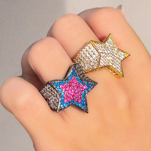 Anillo de Zirconia con Estrella Chapado en Oro, Estilo Hip Hop, Micro Pavé, para Hombre y Mujer, Regalo para Fiestas - Product Image 3