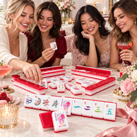 Ensemble de Mahjong pour Soirée entre Filles et Anniversaire, avec Art Princesse et Corps en Acrylique Brillant Dégradé Rouge-Blanc, Idéal pour l'Accueil à Domicile