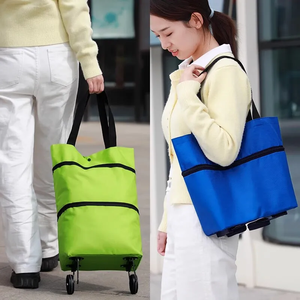 Chariot de courses pliable – 2-en-1 à tirer à la main et en sac à dos, chariot pliable avec roues – Imperméable, chariot d'épicerie portable pour H - Product Image 4