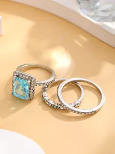 Jewelry European Style Square Trend Fashion Wind Zircon Diamond Heart Of The Ocean Women Set Ring