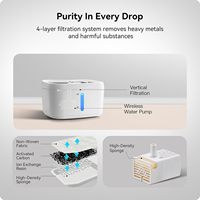 Bol et fontaine à eau pour animaux de compagnie en plastique élégant, 2,5 L, pompe ultra-silencieuse à suivi intelligent automatique, contrôle par application Wi-Fi pour chats et chiens