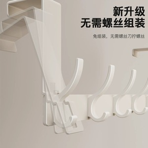 ตะขอแขวนประตู สีครีม 7 ตะขอ วัสดุ PP พลาสติก ไม่ต้องเจาะ ติดตั้งง่าย ใช้จัดเก็บเสื้อผ้า หมวก ในห้องนอน - Product Image 3