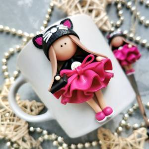 Taza de Cerámica con Diseño de Gata Linda, Taza de Regalo de Arcilla Polimérica - Product Image 3