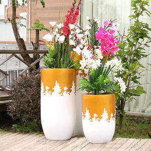 Vaso decorativo fioriera da giardino moderno in fibra di vetro elegante vaso di fiori per <span class=keywords><strong>Villa</strong></span> con fiori artificiali - Product Image 2