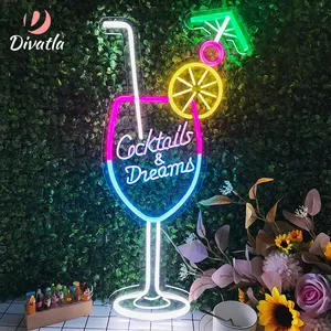 DIVATLA Anpassung Wein kelch Bar Spots & Shops Trend Happy Party Ambiente Dekorative Wasserdichte Acryl Led Neonlichter Zeichen