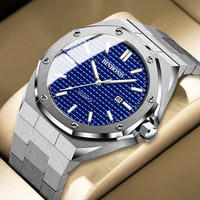 BINBOND B0233 jam tangan OEM pria, arloji biaya rendah tali Stainless steel tahan air dengan tampilan tanggal untuk pria
