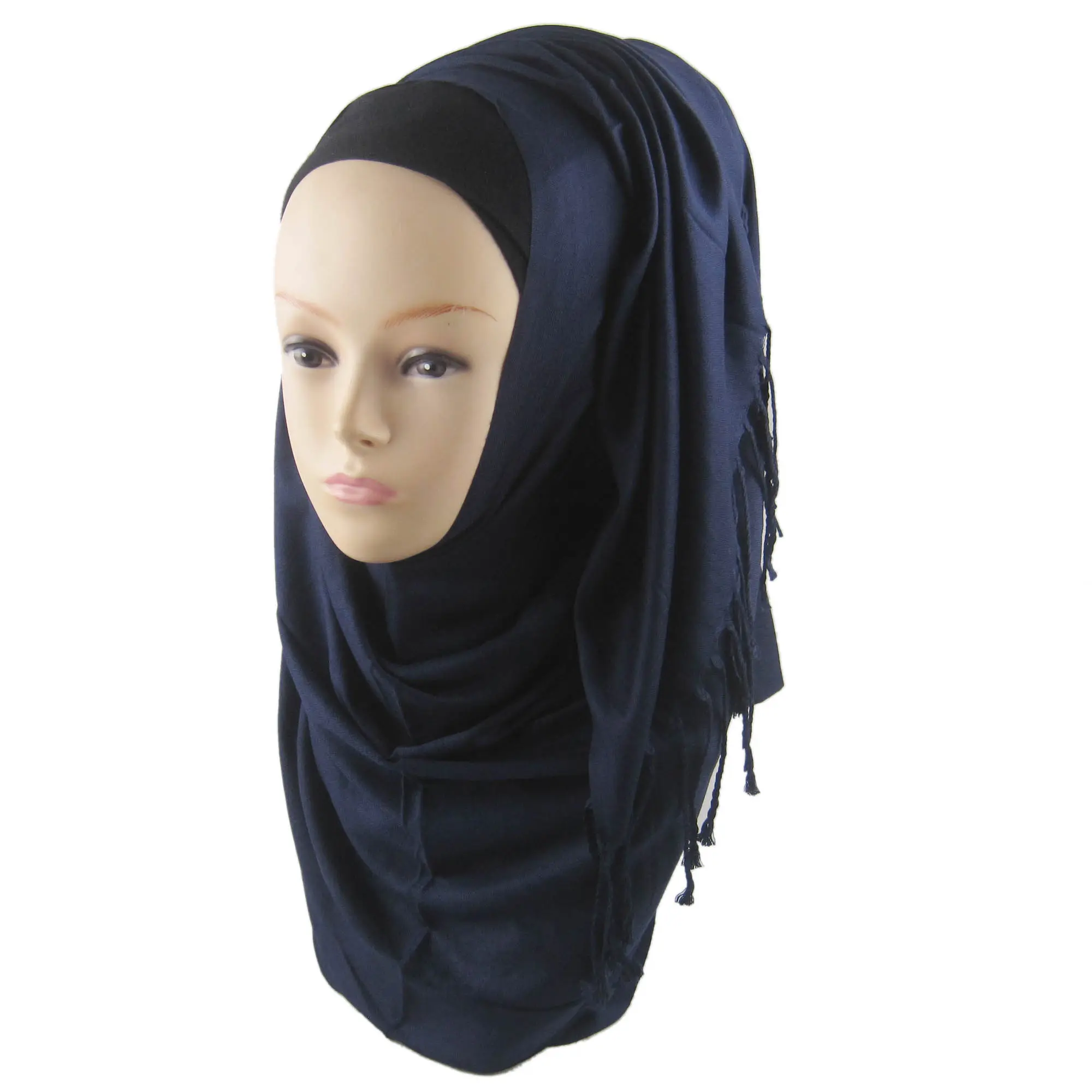 2021 extra long hijab fancy custom winter scarf solid color pleated black scarf for women cotton fabric shipon hijab
