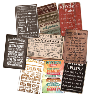 Pancarte en métal « Règles de cuisine » avec citation amusante, décoration de cuisine, pancarte vintage - Product Image 1